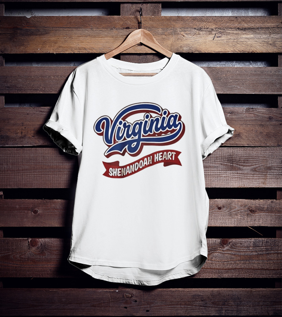 Virginia Shenandoah Heart Vintage Style Script And Ribbon T-Shirt