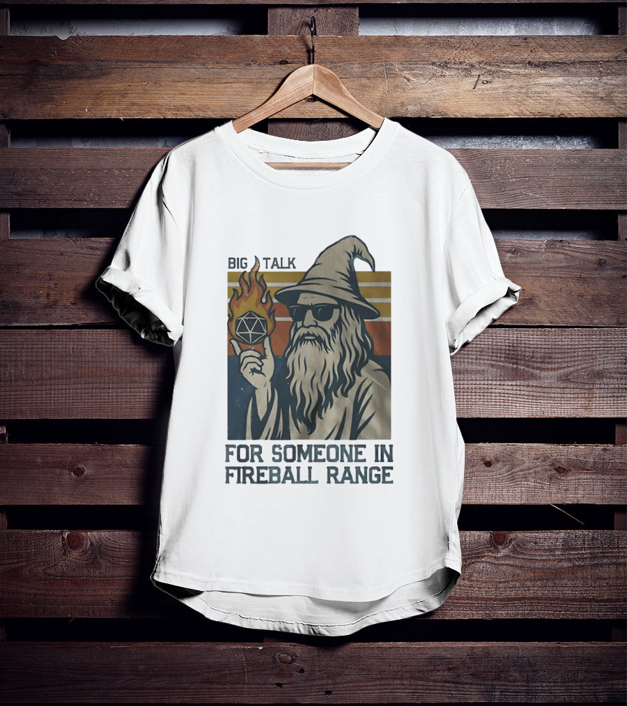 Big Talk Wizard Holding Math Rocks Fireball Range Dungeons And Dragons T-Shirt
