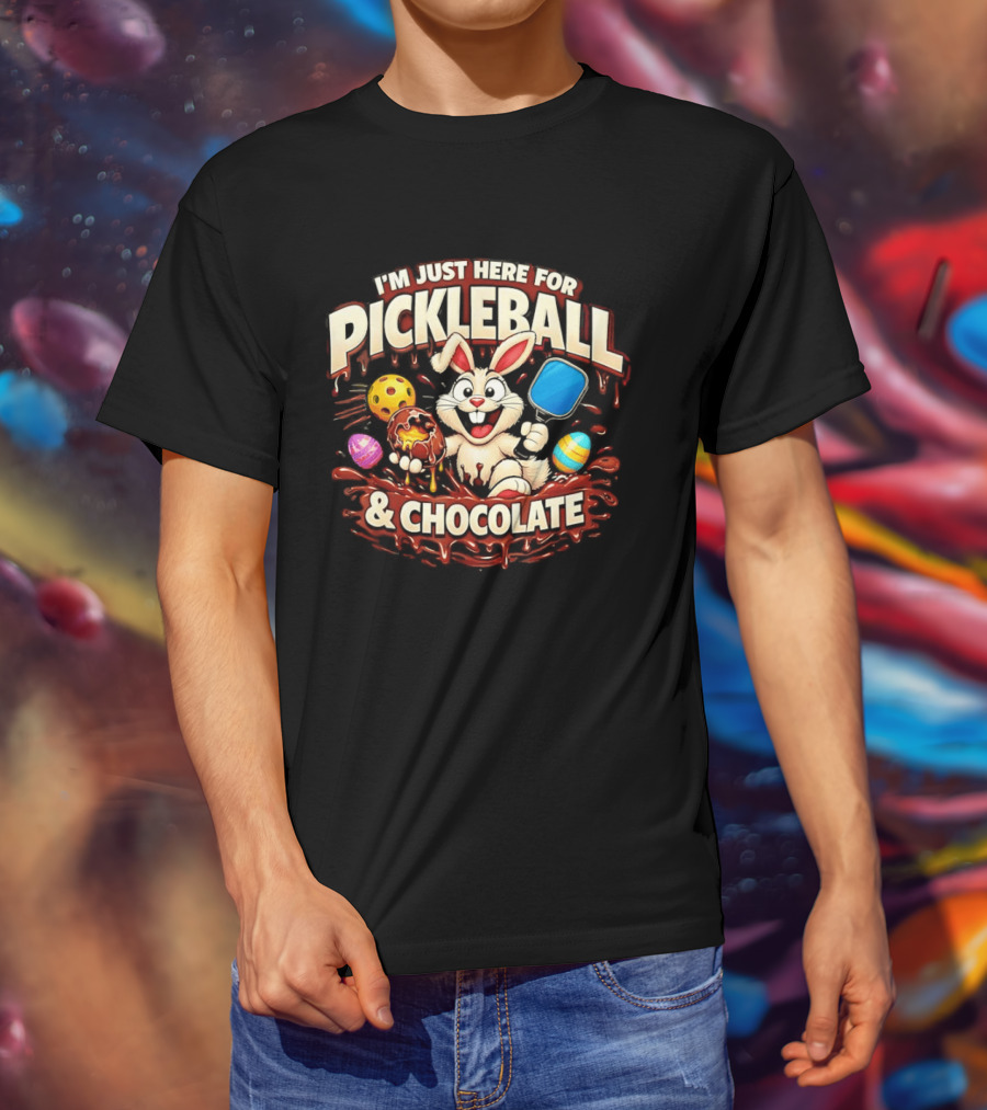 I'm Just Here For Pickleball Chocolate Bunny Paddle And Players T-Shirt