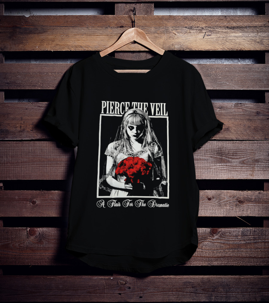 Pierce The Veil A Flair For The Dramatic Bride With Red Flowers T-Shirt