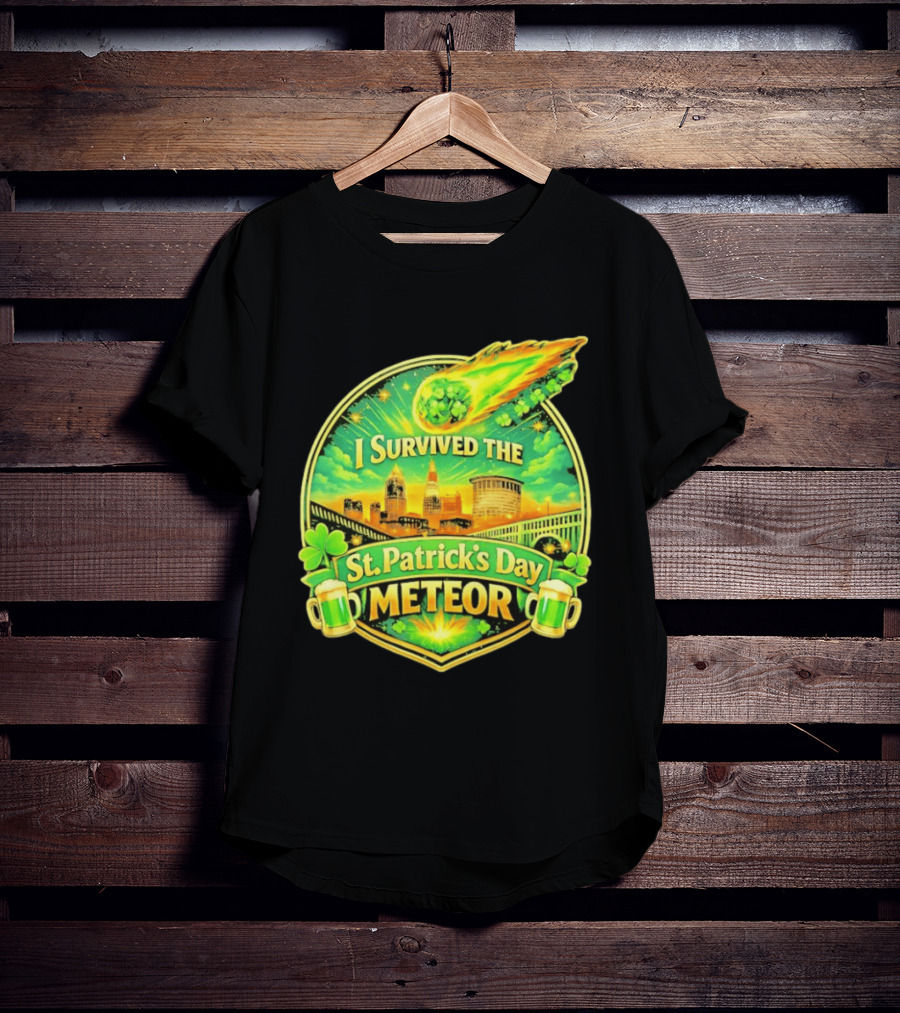 I Survived The St Patrick's Day Meteor 2026 Cityscape And Cloverburst T-Shirt
