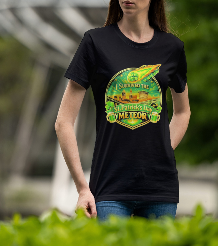 I Survived The St Patrick's Day Meteor 2026 Cityscape And Cloverburst T-Shirt