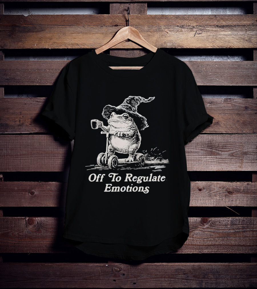 Wizard Frog Riding Scooter Off To Regulate Emotions T-Shirt