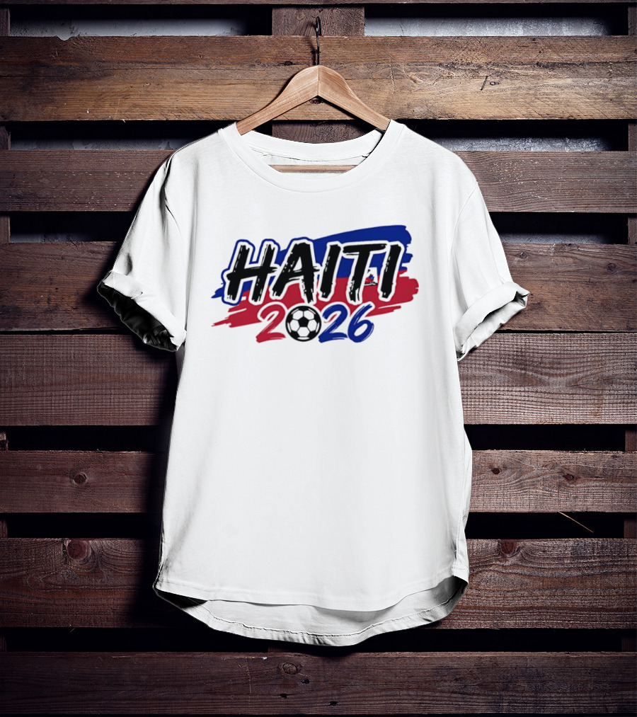 Haiti 2026 Soccer Emblem With Red And Blue Brush Strokes T-Shirt