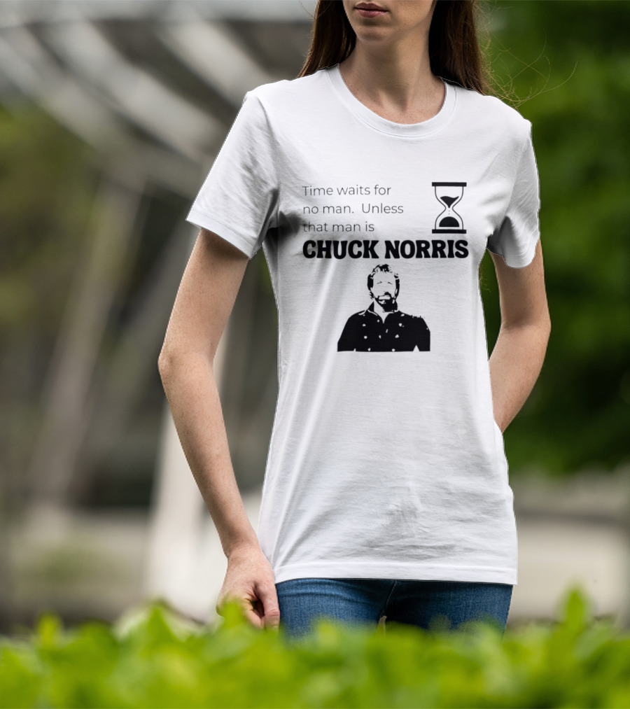 Time Waits For No Man Unless That Man Is Chuck Norris Hourglass Image T-Shirt