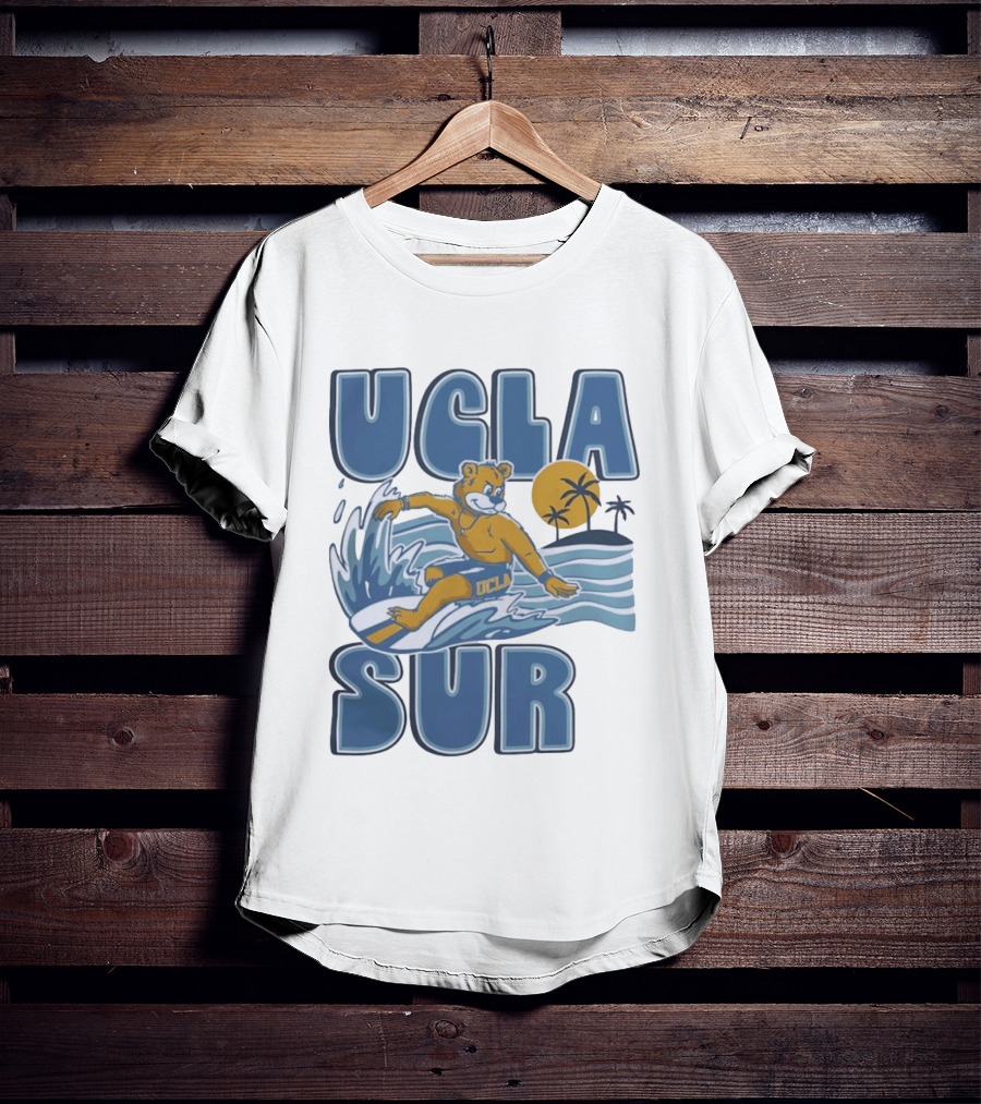 UCLA Joe Bruin Surfing Waves With Palm Trees And Sun T-Shirt