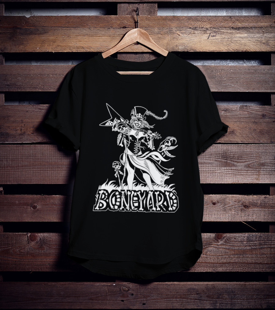 Boneyard Rocker Skeleton Woman Flying V Guitar T-Shirt