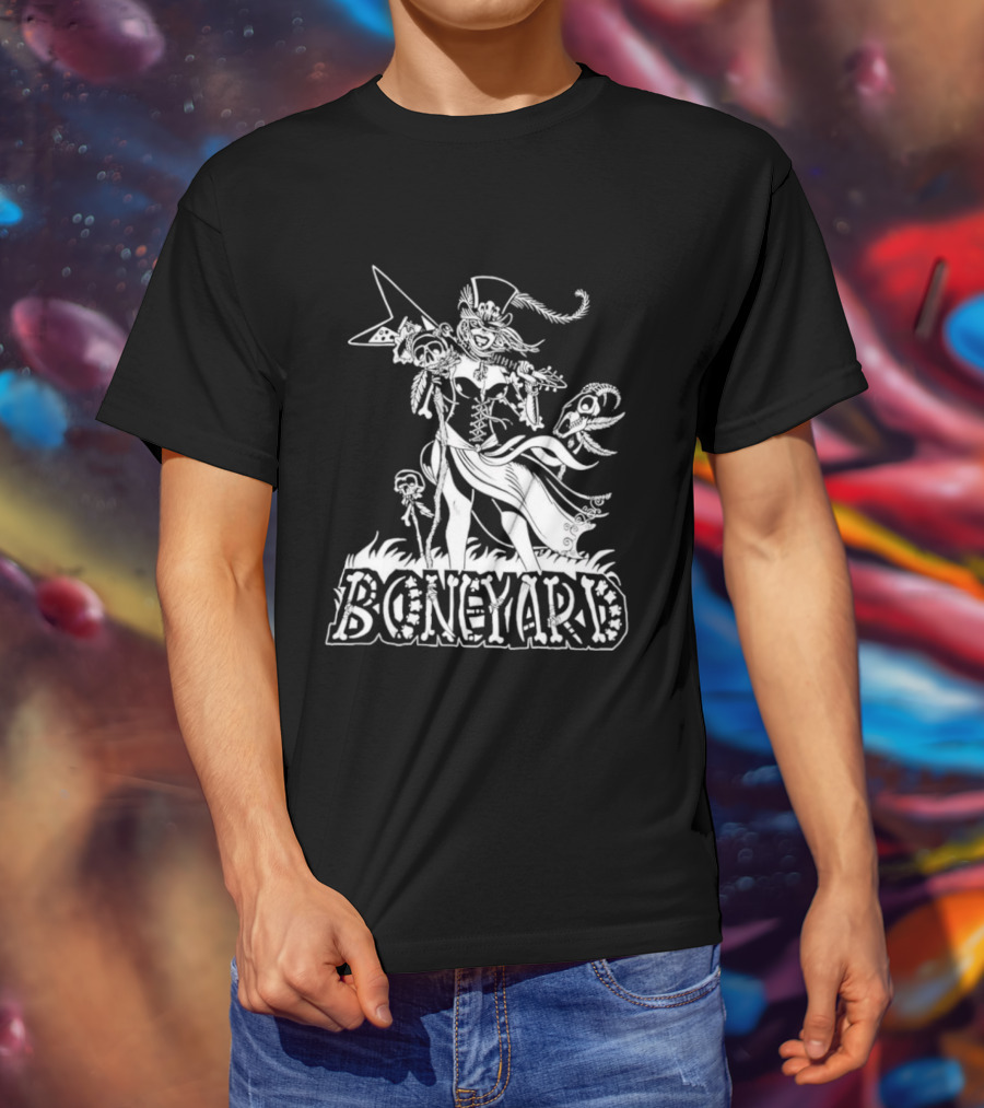 Boneyard Rocker Skeleton Woman Flying V Guitar T-Shirt