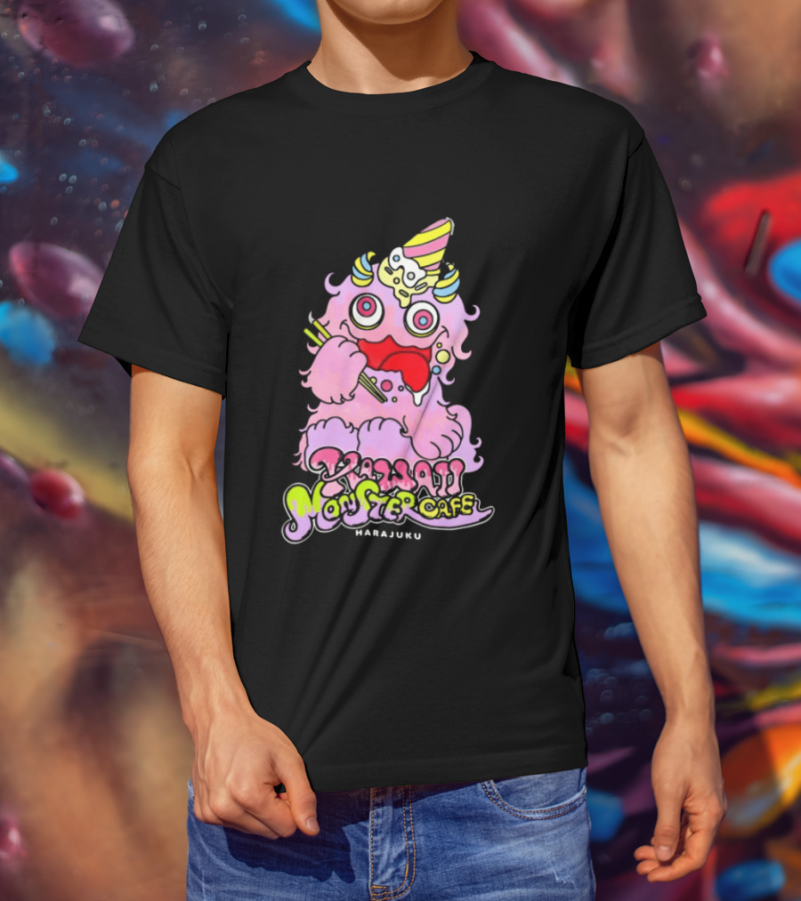Kawaii Monster Cafe Harajuku Pink Fluffy Creature Fun T-Shirt