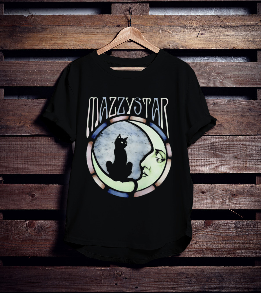 Mazzy Star Black Cat Moon Stained Glass Crescent Moon T-Shirt