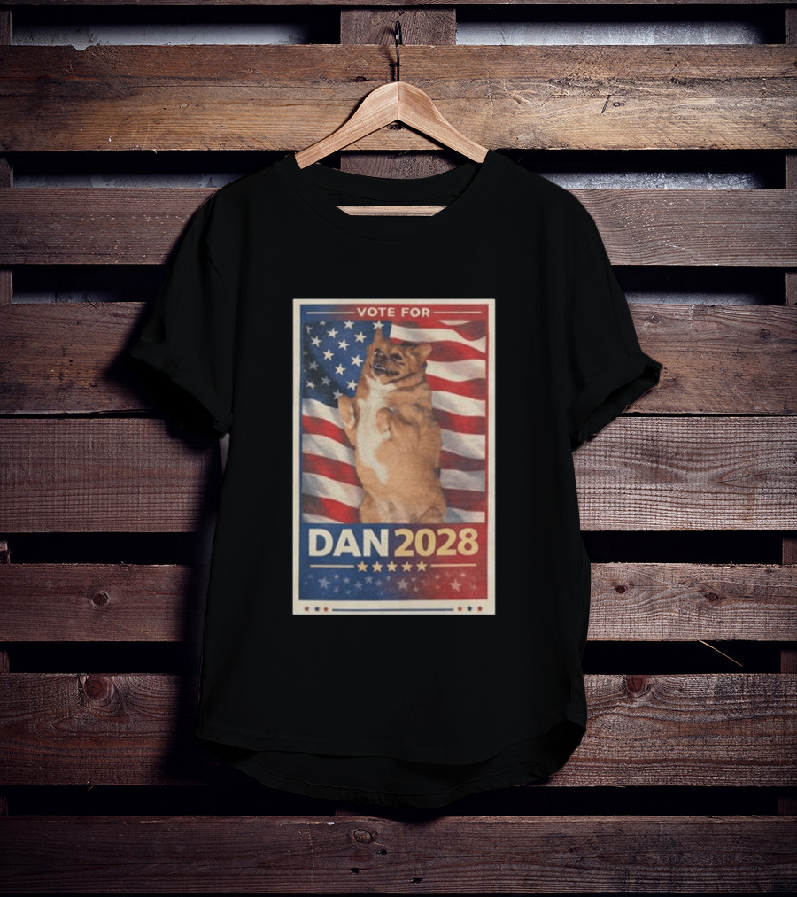 Vote For Dan 2028 American Flag Dog Stars Stripes T-Shirt