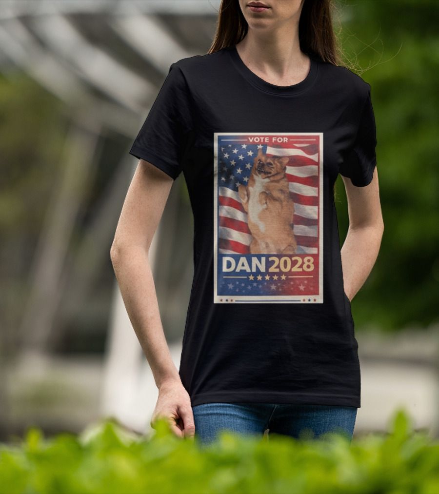 Vote For Dan 2028 American Flag Dog Stars Stripes T-Shirt