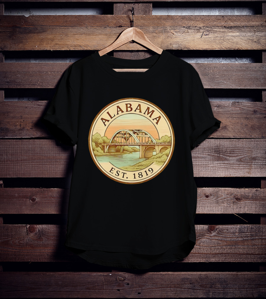 Alabama Bridge Art Est 1819 Vintage Circle T-Shirt