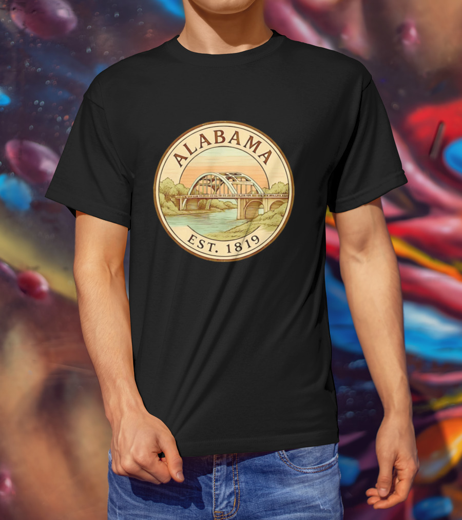 Alabama Bridge Art Est 1819 Vintage Circle T-Shirt