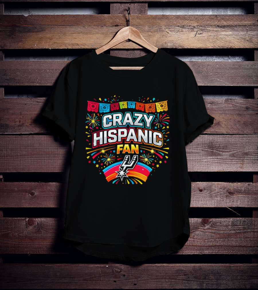Crazy Hispanic Fan Spurs Colorful Festive Banner With Fireworks T-Shirt