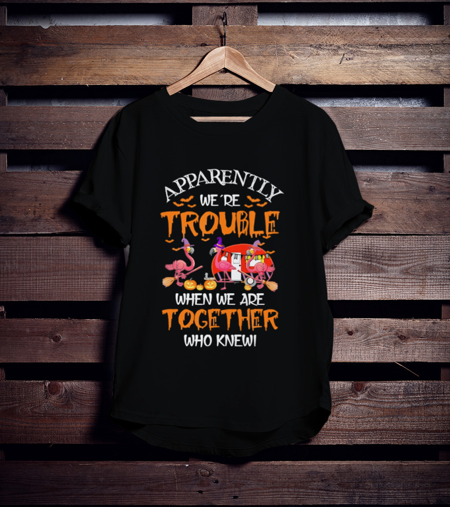 Apparently We're Trouble Flamingos Halloween Together Who Knew T-Shirt