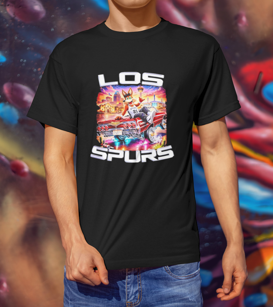 Los Spurs Coyote 21 LowRider San Antonio Skyline T-Shirt