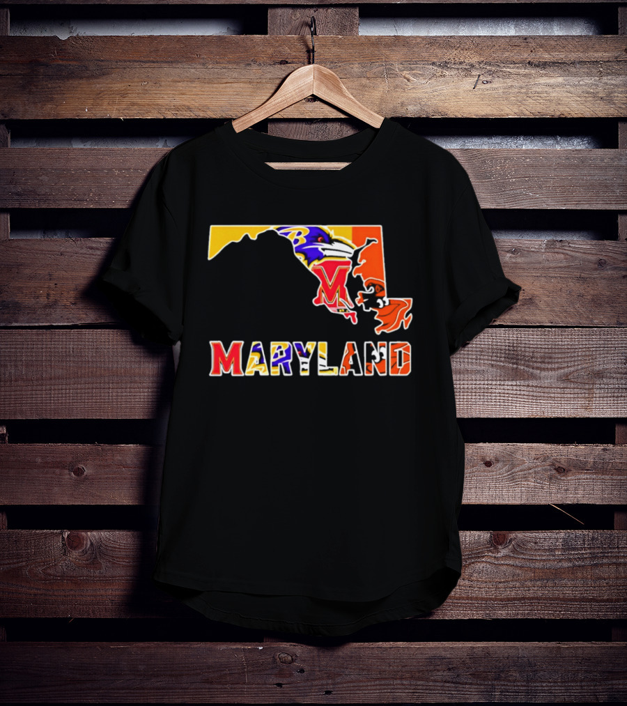 Maryland Ravens Terps State Map Sports Team Collage T-Shirt
