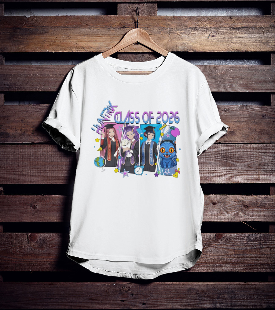 Huntik Class Of 2026 Graduation Celebration With Anime Characters And Cat T-Shirt