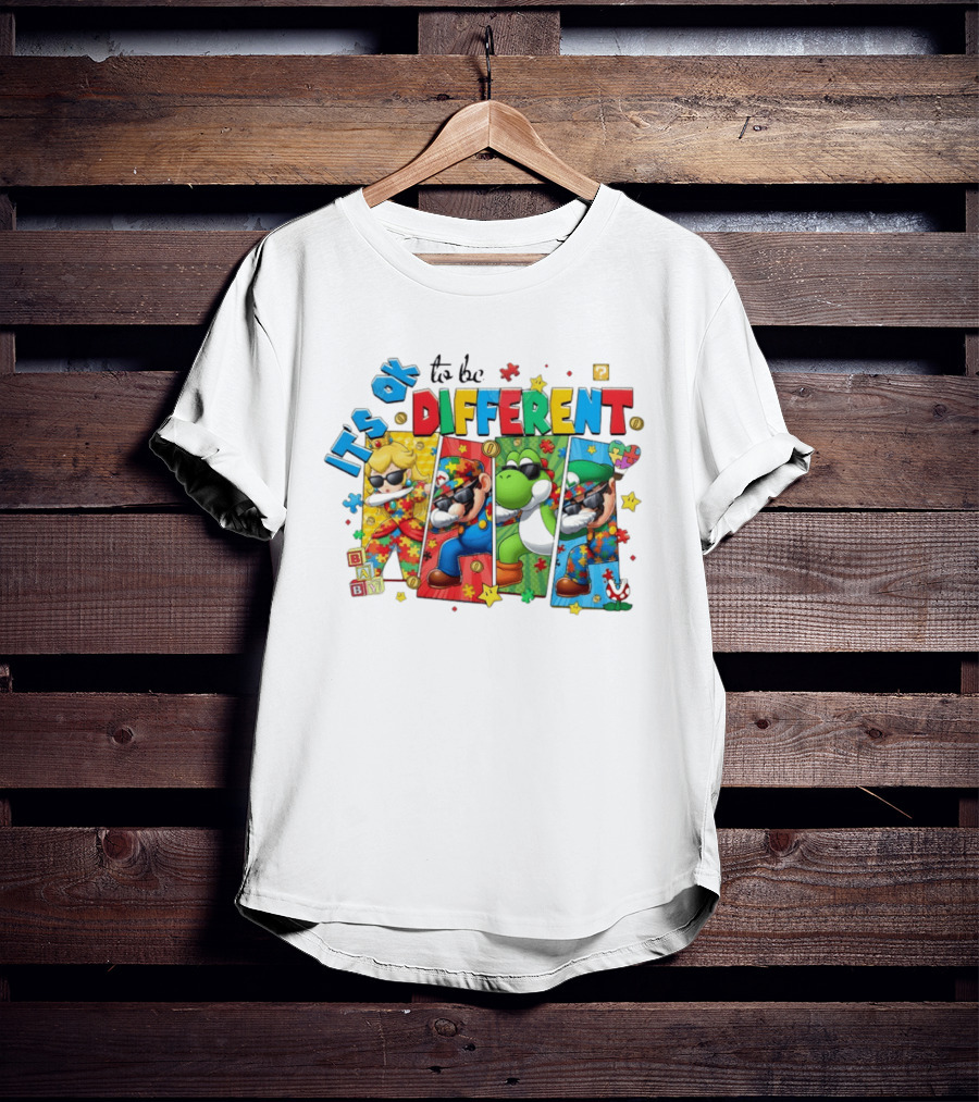 It's Okay To Be Different Mario Super Autism Characters Puzzle T-Shirt