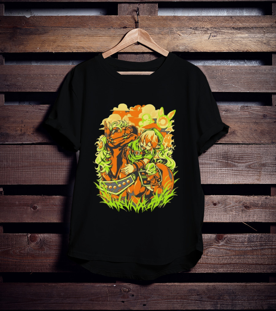 Link Epona Navi Fields Retro Gaming Adventure Fantasy T-Shirt