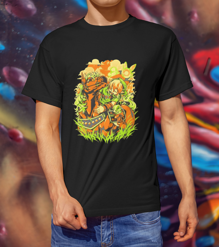 Link Epona Navi Fields Retro Gaming Adventure Fantasy T-Shirt