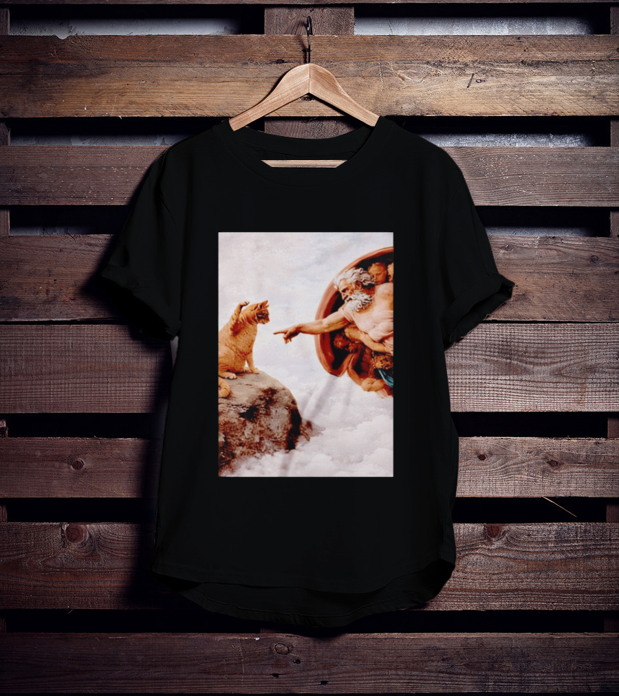 The Creation Of Cat Michelangelo Parody Cats Touching Paws T-Shirt