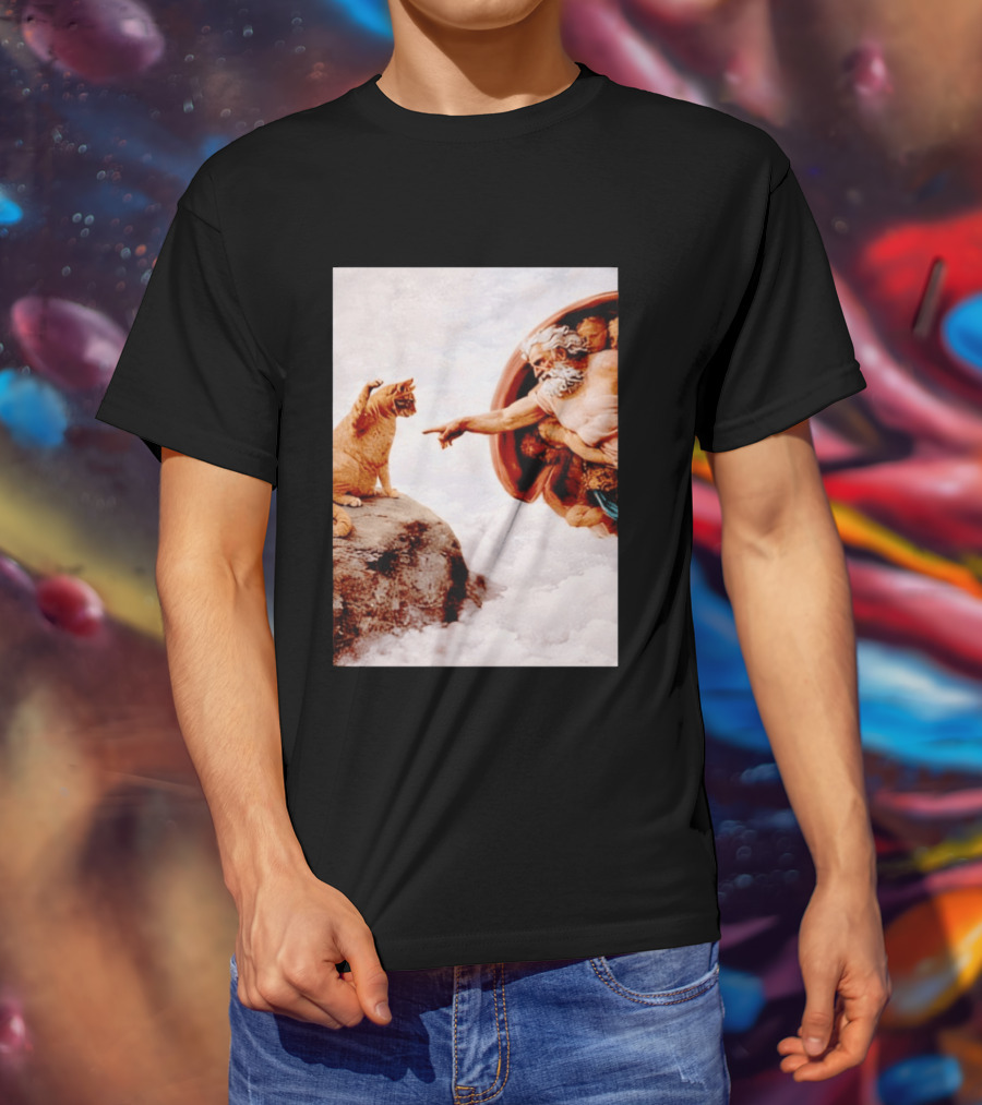 The Creation Of Cat Michelangelo Parody Cats Touching Paws T-Shirt