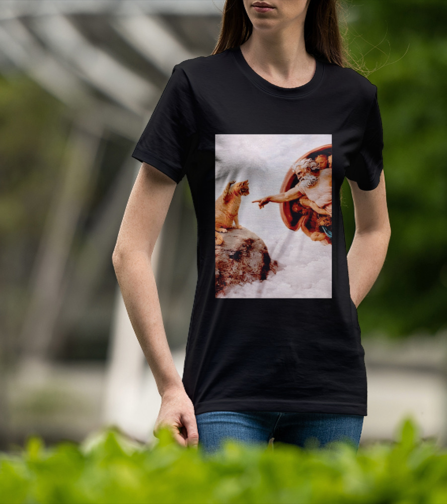 The Creation Of Cat Michelangelo Parody Cats Touching Paws T-Shirt