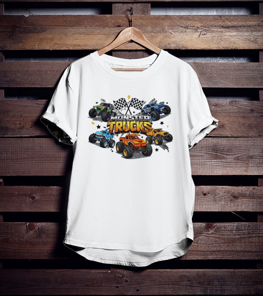 Monster Trucks Racing Checkered Flags Adventure T-Shirt