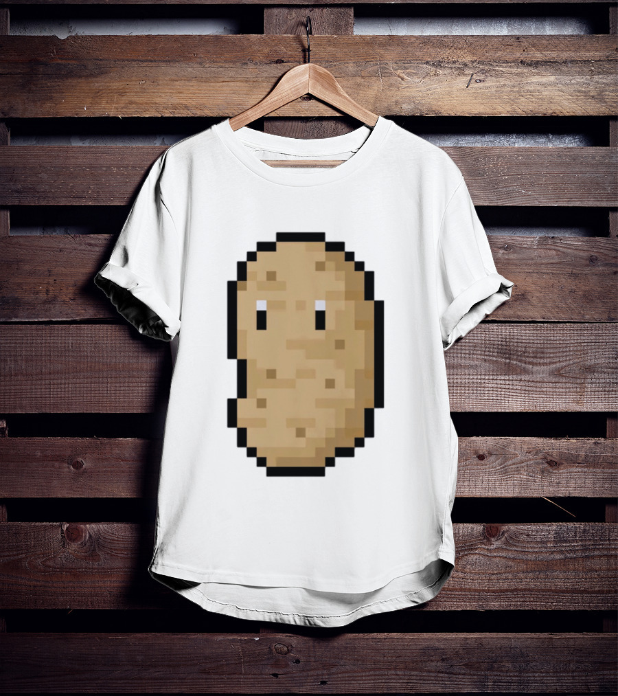 Pixelated Potato Meme Block Style Retro Gaming Humor T-Shirt