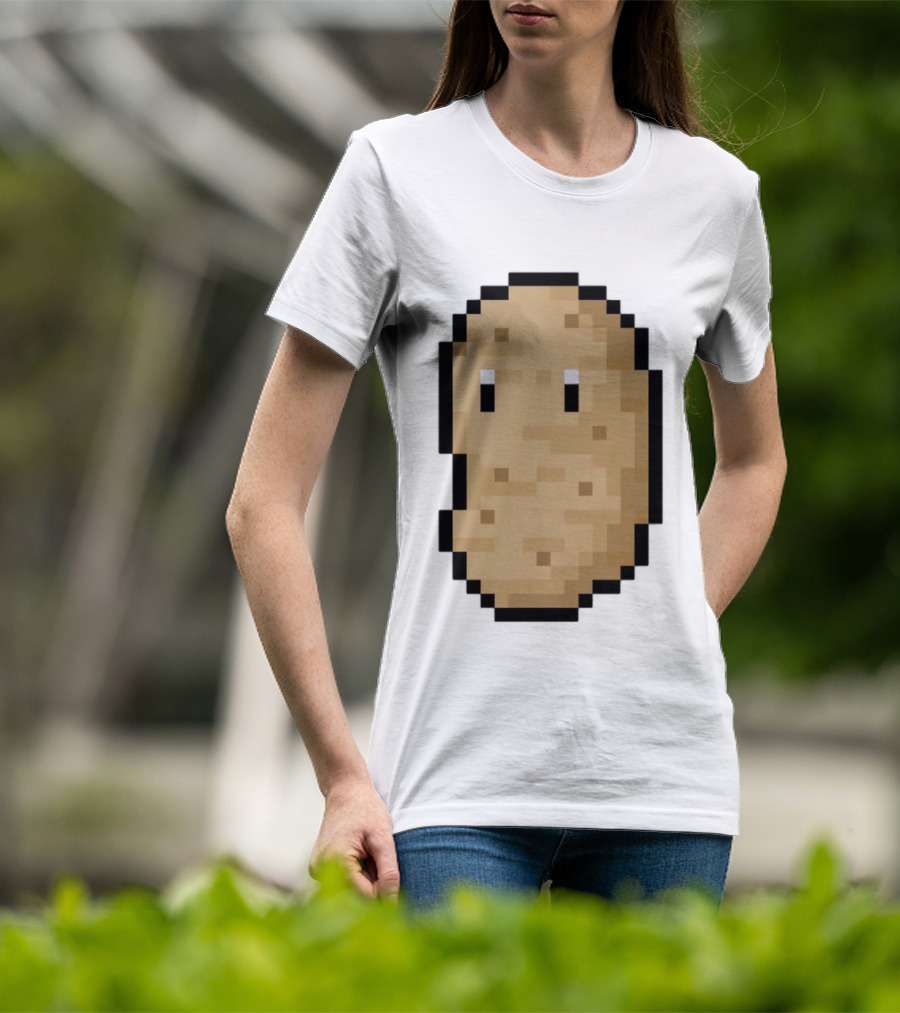 Pixelated Potato Meme Block Style Retro Gaming Humor T-Shirt