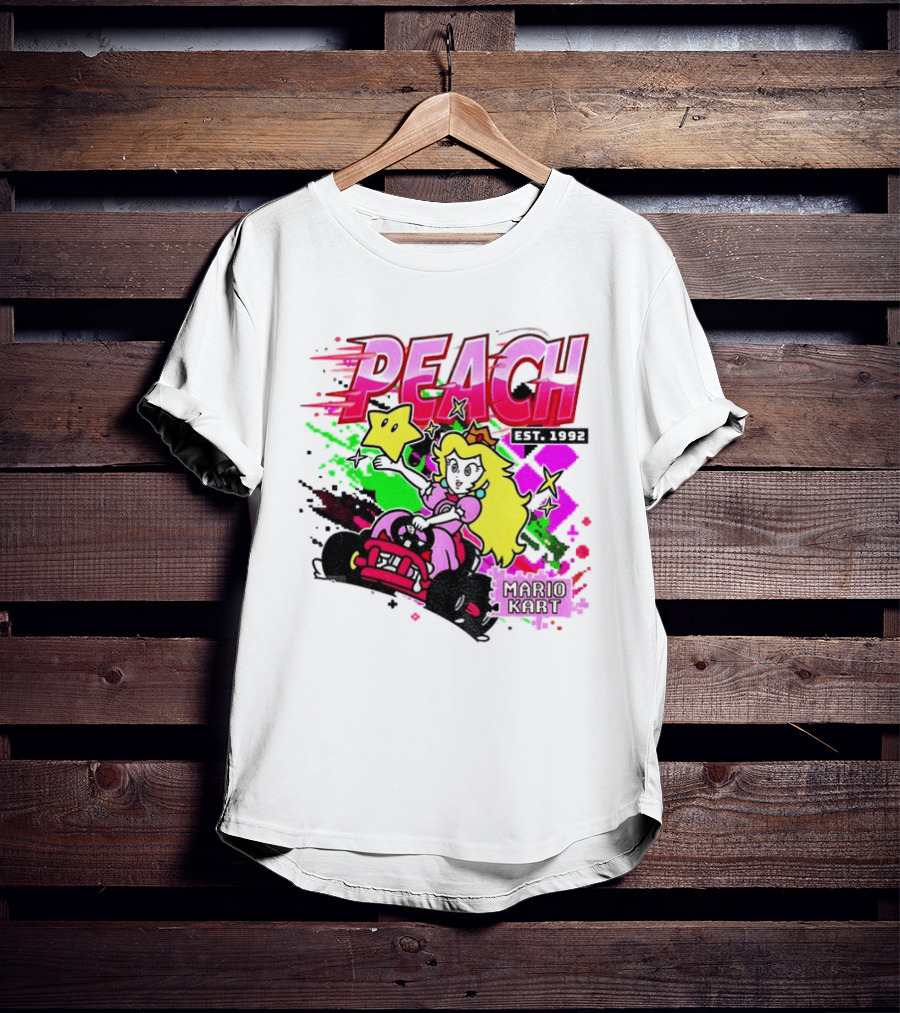 Peach Mario Kart Princess Riding With Star Power Est 1992 T-Shirt