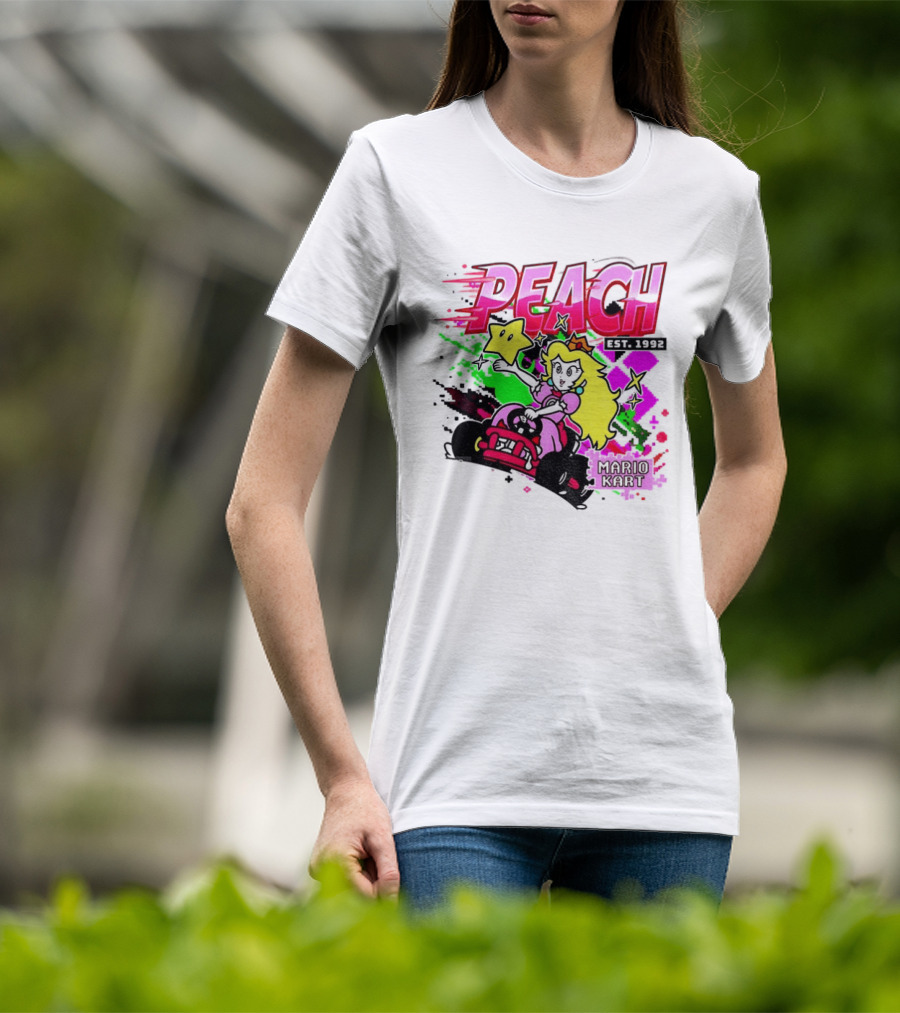 Peach Mario Kart Princess Riding With Star Power Est 1992 T-Shirt