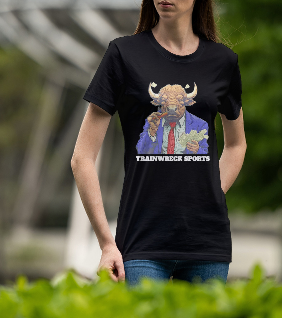 Bison Trainwreck Sports Business Suit Dollar Bills Cigar T-Shirt