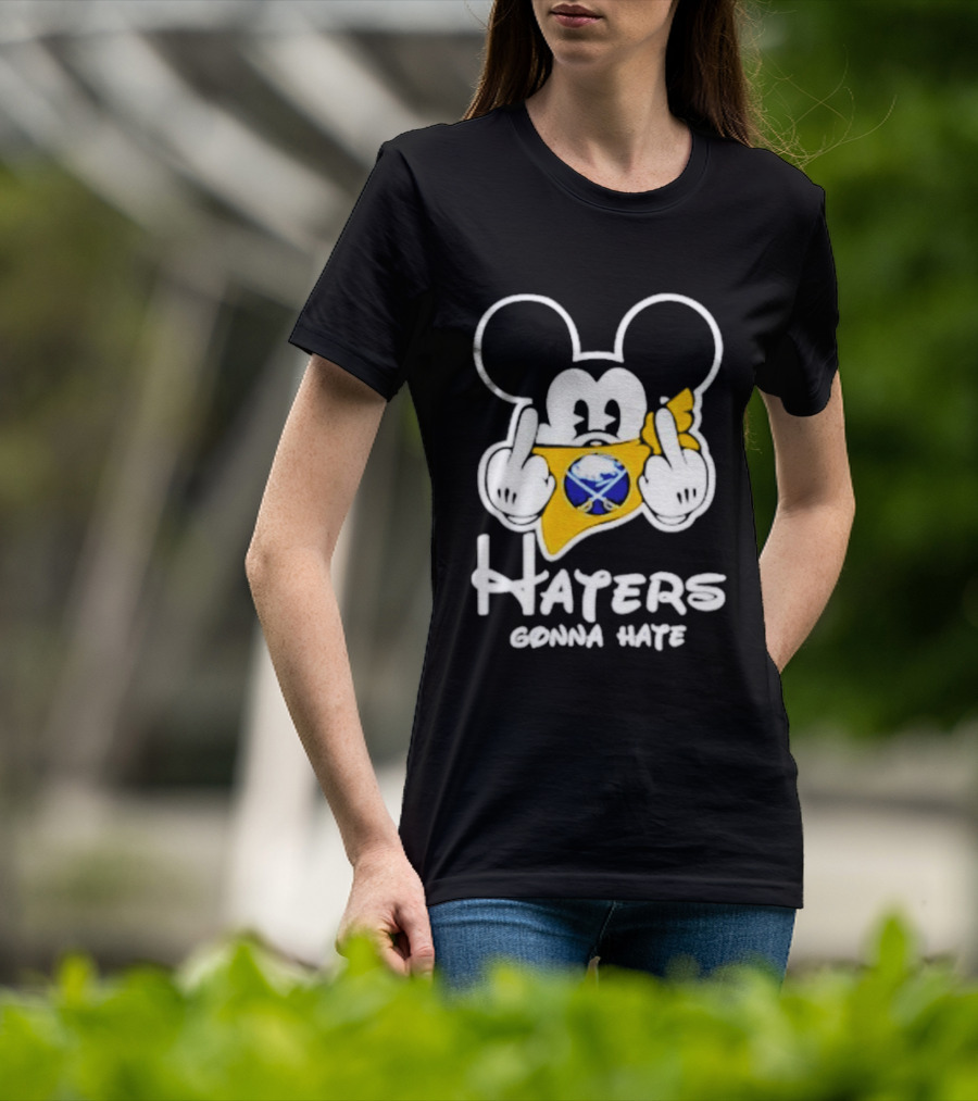 Buffalo Sabres Mickey Haters Gonna Hate Middle Finger Hockey Fan T-Shirt
