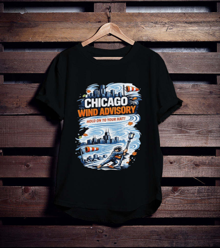 Chicago Wind Advisory Hold On To Your Hat Cityscape And Skyline Scene T-Shirt