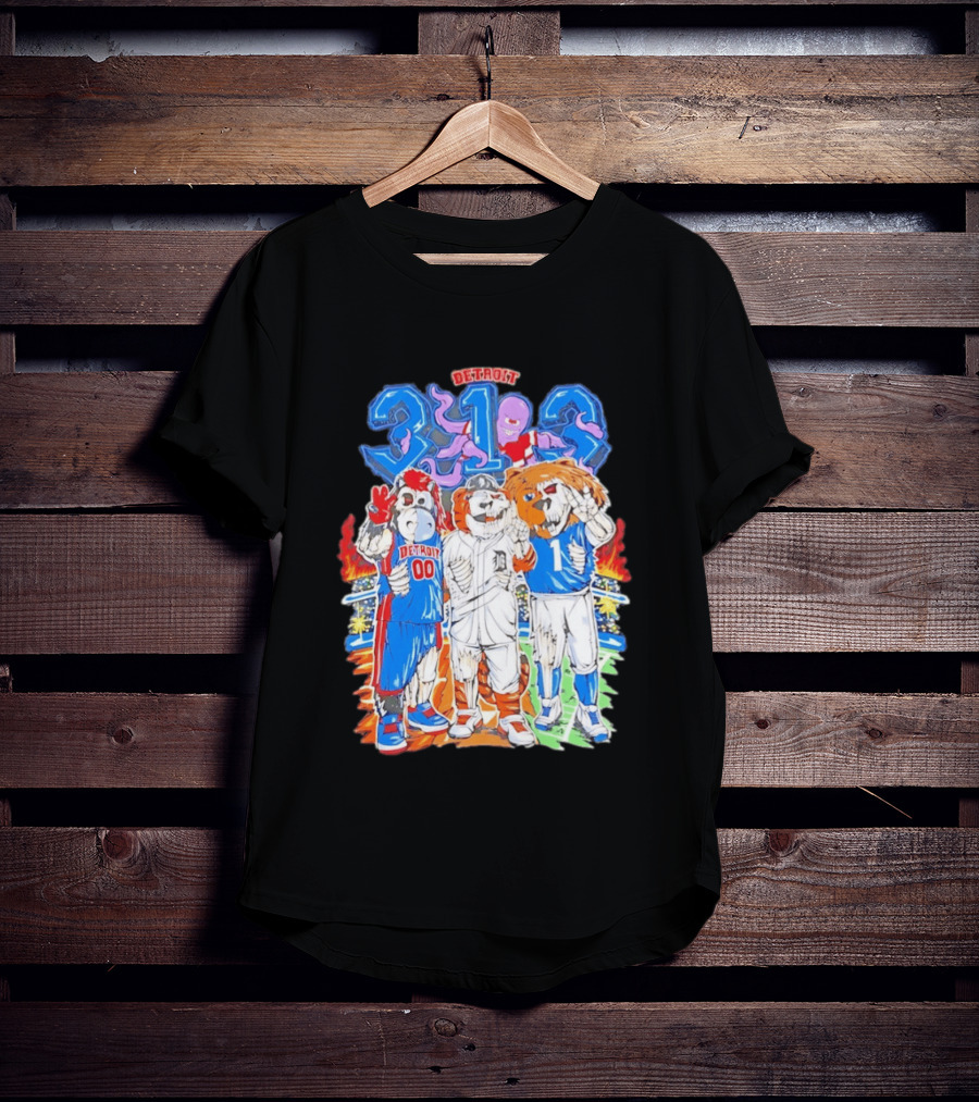 Detroit 313 Tigers Lions Pistons Sports Mascots Unity T-Shirt