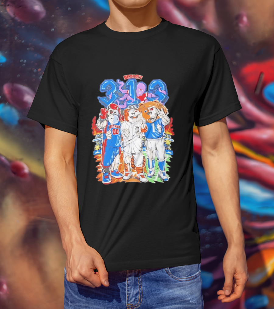 Detroit 313 Tigers Lions Pistons Sports Mascots Unity T-Shirt