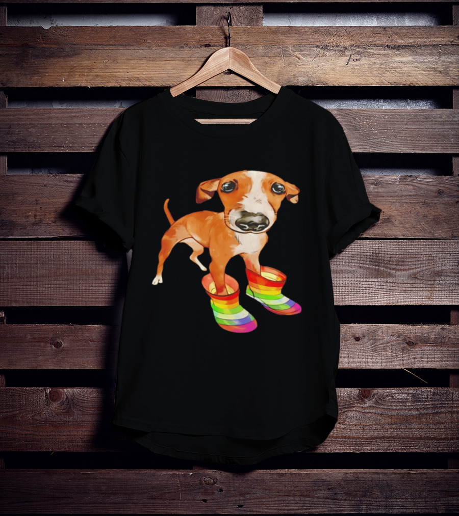 Doggie Rainbow Rainboots Puppy In Colorful Boots T-Shirt