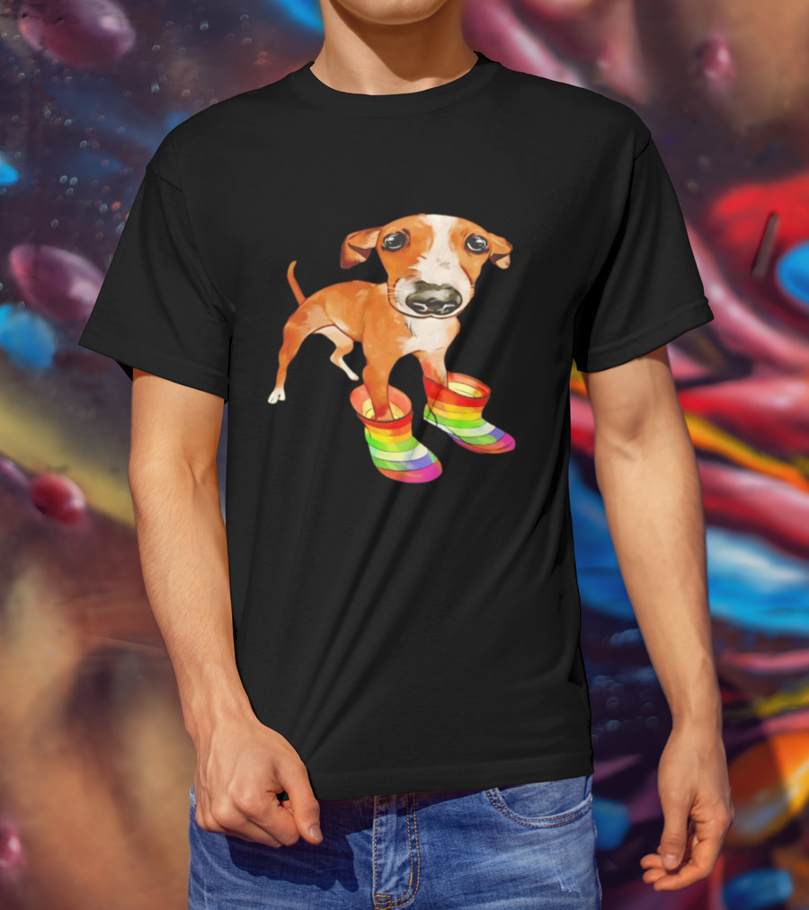 Doggie Rainbow Rainboots Puppy In Colorful Boots T-Shirt