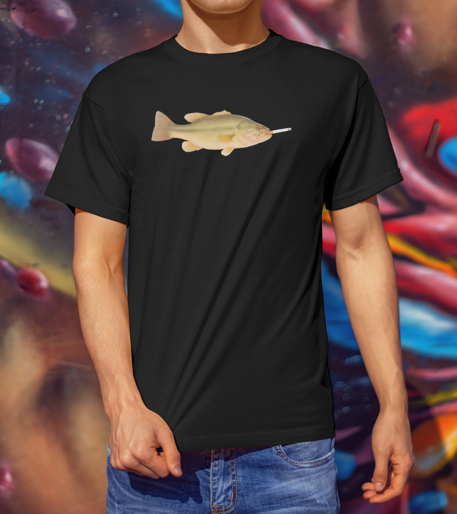 Fish Smoking Cigarette Novelty Humor T-Shirt