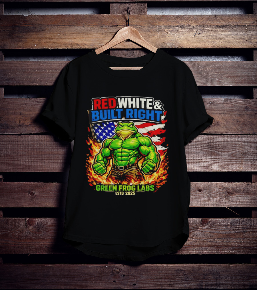 Red White & Built Right Green Frog Labs USA Flag ESTD 2025 T-Shirt