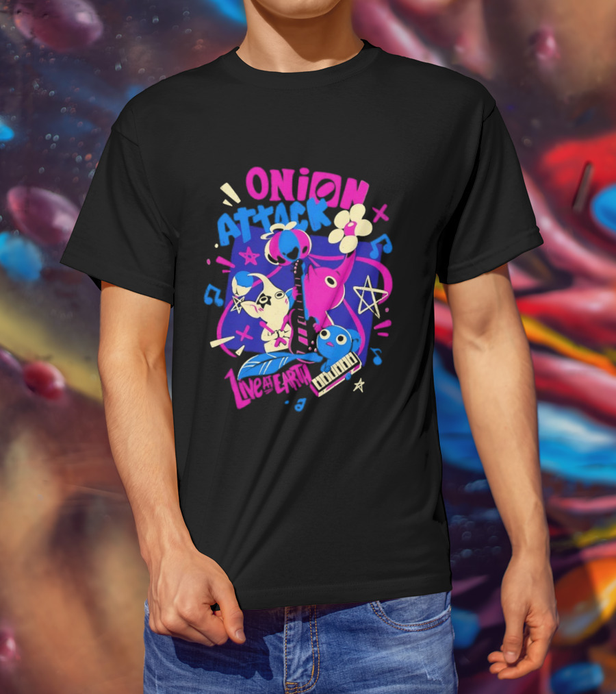 Onion Attack Live At Earth Pikmin Music Themed Concept T-Shirt