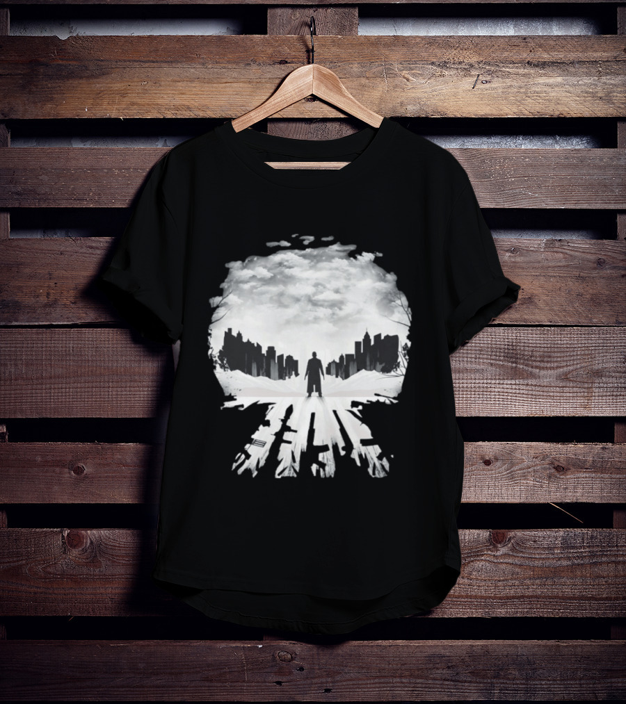 Punisher One Last Kill Urban Silhouette Black And White T-Shirt