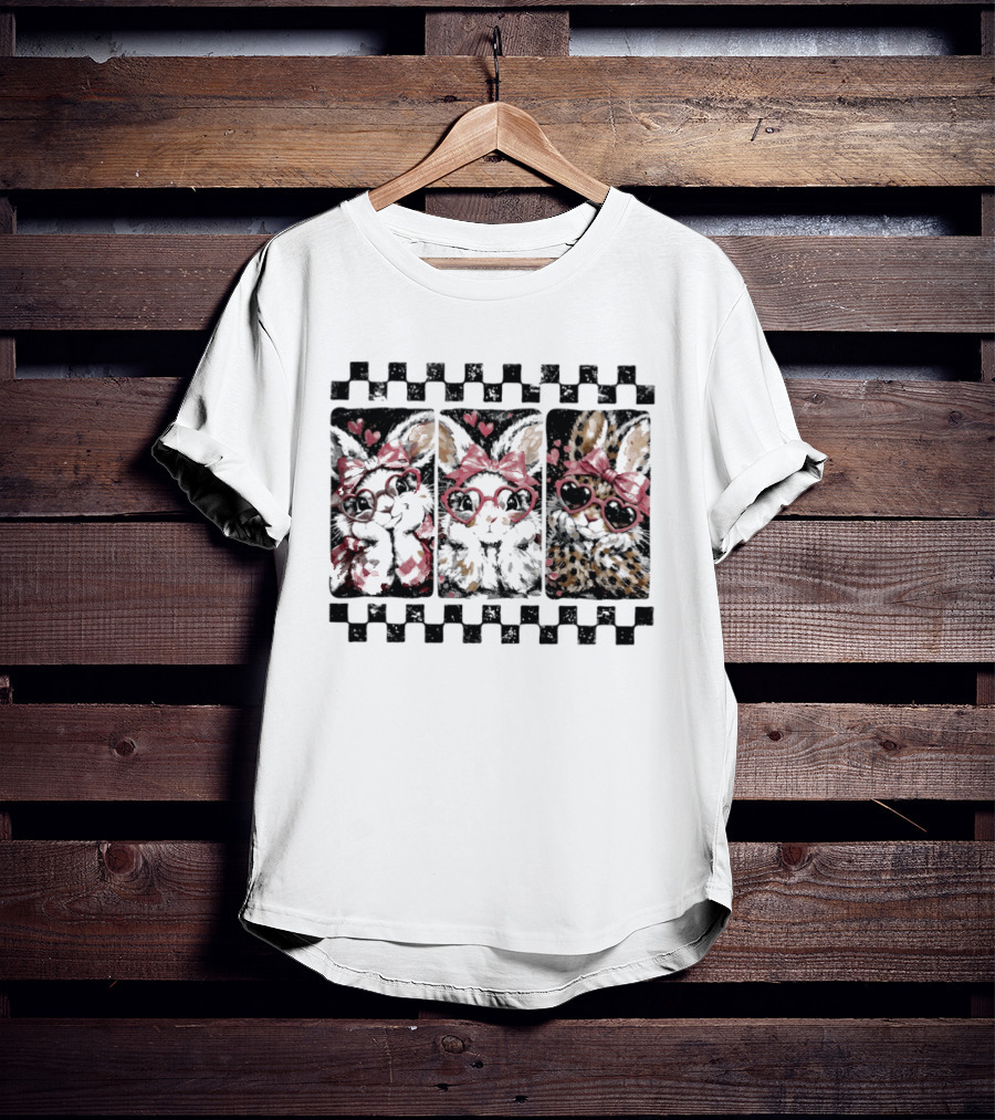 Bunny Coquette Love Heart Glasses Happy Easter Day 2026 T-Shirt