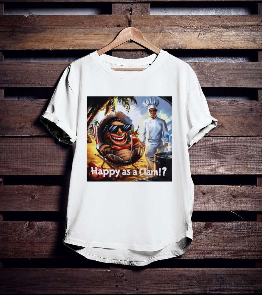Happy As A Clam Beach Cartoon Chef Cooking Vacation Vibes T-Shirt
