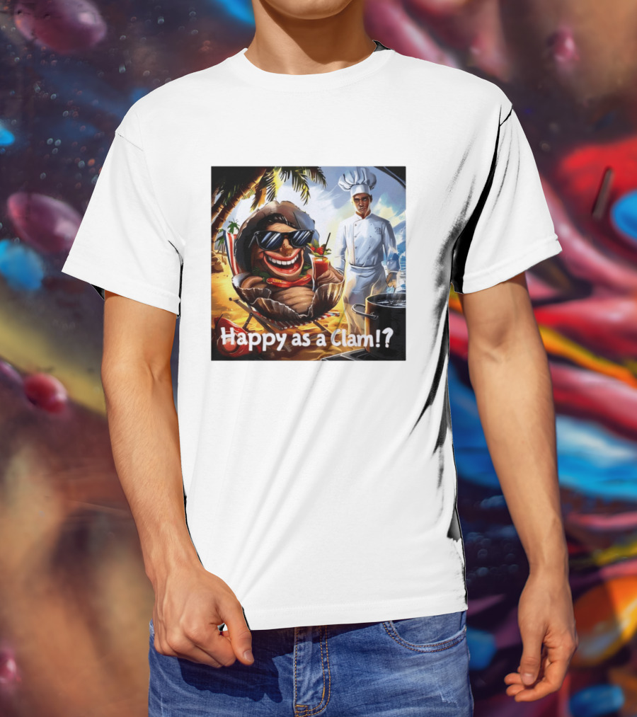 Happy As A Clam Beach Cartoon Chef Cooking Vacation Vibes T-Shirt