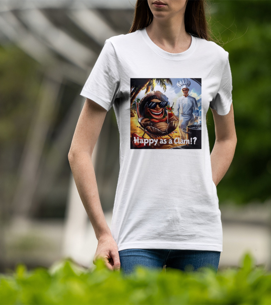 Happy As A Clam Beach Cartoon Chef Cooking Vacation Vibes T-Shirt