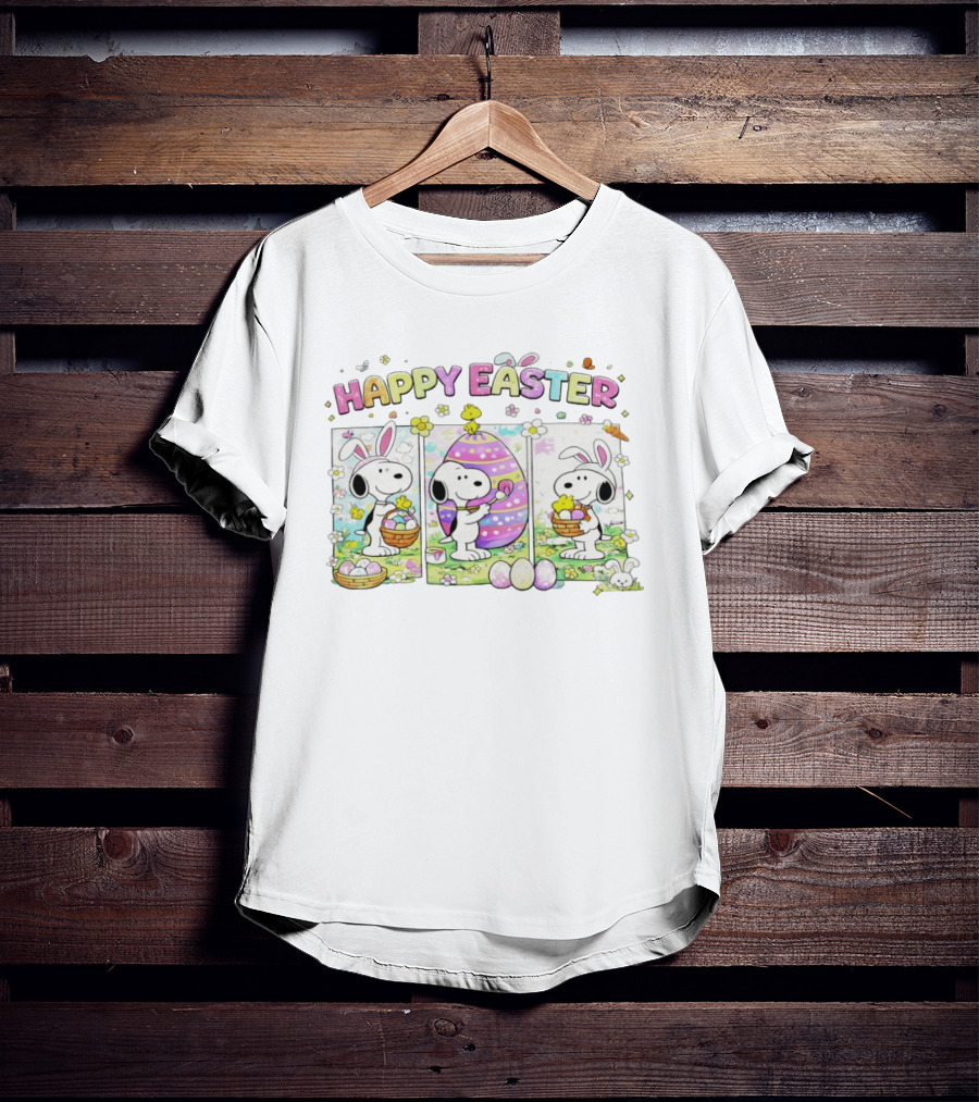 Hoppy Easter Snoopy Bunny Eggs With Woodstock Peanuts Celebration T-Shirt